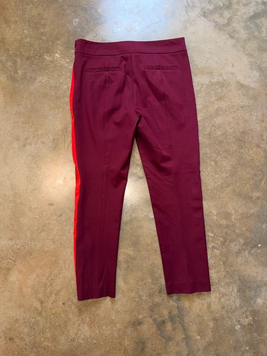 Anthropologie Burgundy Skinny Pants with Red Side Stripe - Size 10 - Picture 5 of 14